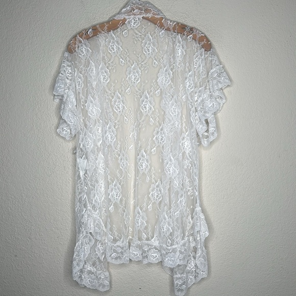 VTG Sabrina Intimates Lace Ruffle Short Robe Ivory One Size - Picture 14 of 16